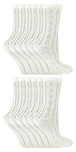 12er Pack Mädchen Knöchelsocken Weiß | Atmungsaktiv Baumwolle Strick Pelerine Socken für Schule (11-14 Jahre, Weiss) von Sock Snob