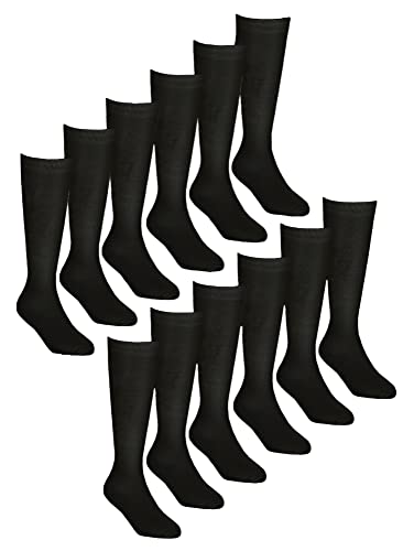 Sock Snob 12er Pack Kinder Bambus Kniestrümpfe Weiche und Atmungsaktive Lange Schulsocken für Mädchen (30-36, Schwarz) von Sock Snob