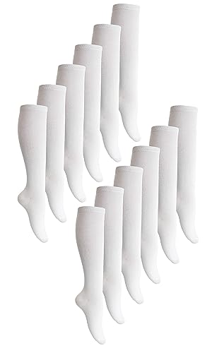 Sock Snob 12er Pack Mädchen Bambus Kniestrümpfe Atmungsaktiv Einfache Lange Schulsocken für Kinder (11-14 Jahre, Weiß) von Sock Snob