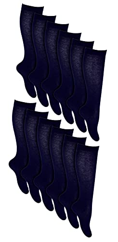 Sock Snob 12er Pack Mädchen Baumwolle Kniestrümpfe Atmungsaktiv Lange Schulsocken in Grau, Schwarz, Weiß, Blau (11-14 Jahre, Blau) von Sock Snob