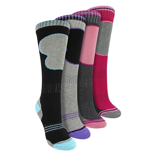 Sock Snob 4er Pack Skisocken Für Mädchen Winter Kniestrumpfe Thermosocken Für Kinder (7-10 Jahre, Sortiert) von Sock Snob