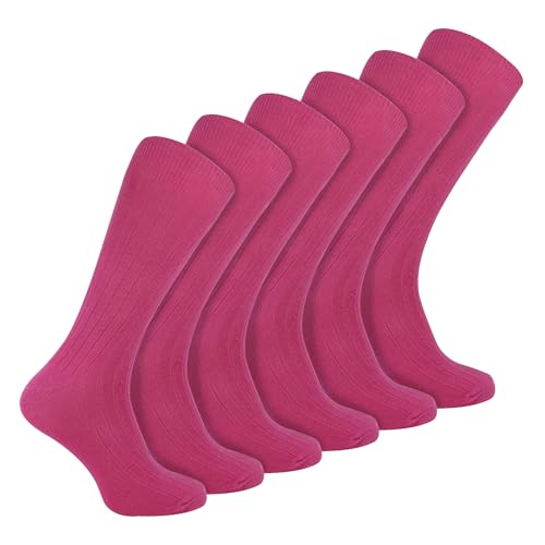 Sock Snob 6er Pack Herren Socken Gerippt Baumwolle Atmungsaktiv Socken mit Komfortbund (39-45, Fuchsia) von Sock Snob