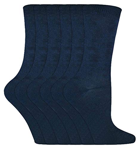 Sock Snob - 6er Pack Kinder Jungen Mädchen Bunt Uni Einfarbig Atmungsaktiv Baumwolle Socken (Marine, 12-3 UK) von Sock Snob