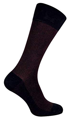 Sock Snob - Herren Atmungsaktiv Bio Gemustert Muster Uni Bambus Socken (39/45 EU, Burgund Schwarz Fischgrätenmuster) von Sock Snob
