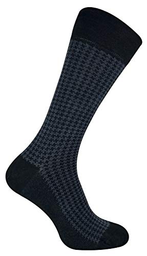 Sock Snob - Herren Atmungsaktiv Bio Gemustert Muster Uni Bambus Socken (39/45 EU, Schwarz Dunkelblau Hahnentritt) von Sock Snob