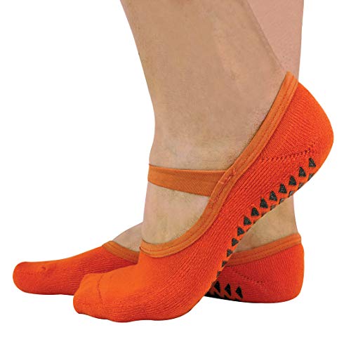 sock snob 2er Pack Damen Baumwolle Bunt Invisible Yoga Socken Füßlinge mit Antirutsch ABS Sohle und Silikon (37/42 EUR, Orange) von Sock Snob