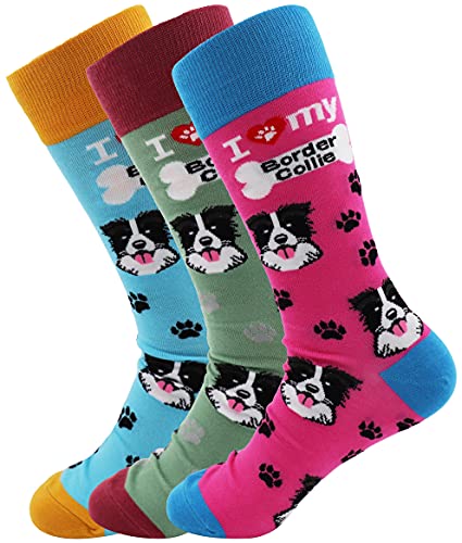 Sock Society I Love Dogs Unisex Herren Damen Lustiges Kleid Casual Muster Crew Lustige Socken (3er-Pack), Border Collie (3 Paar), Einheitsgr��e von Sock Society