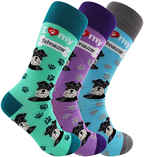 Sock Society I Love Dogs Unisex-Socken für Damen und Herren, lustiges Kleid, lässiges Muster, Crew-Socken (3er-Pack), Schnauzer (3 Paar), Einheitsgröße von Sock Society