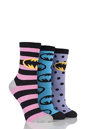 SockShop Damen 3 Paar Batman gemusterte Baumwollsocken Sortiert 37-42 von SockShop