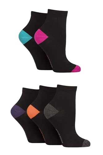 SockShop Damen Bambus Knöchelsocken - Knöchelhoch, Fußkettchen, Weich, Kühlung, Atmungsaktiv, Schmucklos und gemustert, 5 Paar Multipack Größe 37-42 Ferse und Zehen Schwarz Hell von SockShop
