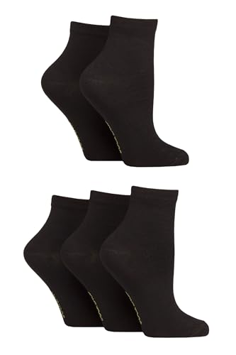 SockShop Damen Bambus Knöchelsocken - Knöchelhoch, Fußkettchen, Weich, Kühlung, Atmungsaktiv, Schmucklos und gemustert, 5 Paar Multipack Größe 37-42 Schmucklos Schwarz von SockShop