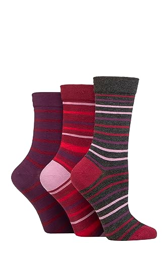 SockShop Damen Bambussocken mit Komfortbündchen Packung mit 3 (37-42, Cabernet) von SockShop