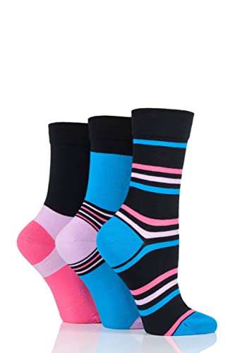 SockShop Damen Bambussocken mit Komfortbündchen Packung mit 3 Schwarz/Kaugummi 36-41 von SockShop