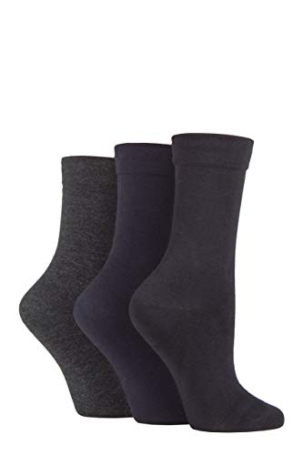 SockShop Damen Bambussocken mit Komfortbündchen Packung mit 3 Schwarz/Marine/Grau 37-42 von SockShop