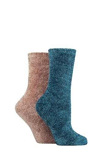 SockShop Damen Chenille Stiefelsocken Packung 2 (37-42, Blaue Koralle) von SockShop