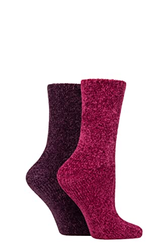 SockShop Damen Chenille Stiefelsocken Packung 2 Beere 37-42 von SockShop