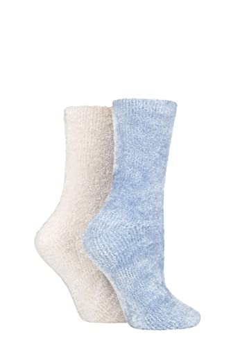 SockShop Damen Chenille Stiefelsocken Packung 2 Kentuckyblau/Schrumpfviolett 37-42 von SockShop