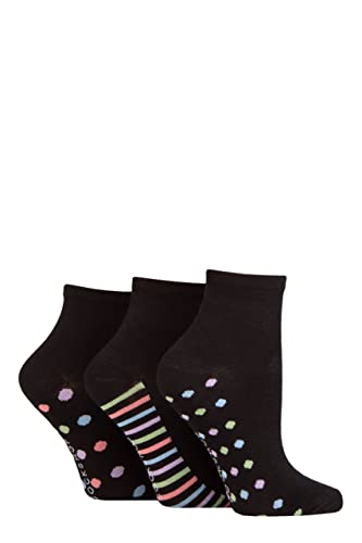 SockShop Damen Gemustert Bambus Knöchelsocken Packung 3 Gemusterte Sohle Fleck/Streifen 37-42 von SockShop