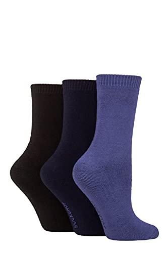 SockShop Damen Gepolstert Bambus Stiefelsocken Packung 3 Dunkler Jeansstoff/Marine/Schwarz 37-42 von SockShop