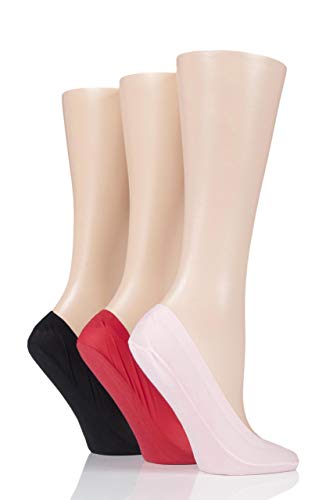 SockShop Damen Glatt Nylon Unsichtbare Socken Packung mit 3 Schwarz/Rosa/Rot 37-42 von SockShop
