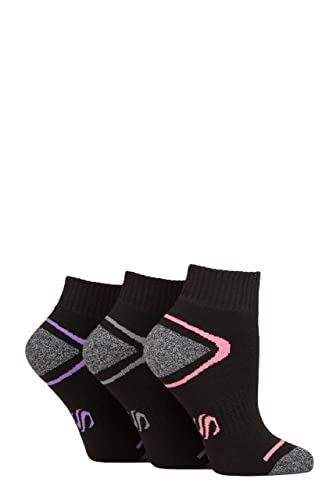 SockShop Damen Leistung Sport Gepolstert Knöchelsocken Packung mit 3 Schwarz 37-42, perfekt für Sport und Fitnessstudio von SockShop