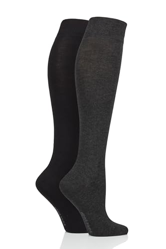 SockShop Damen Schlicht und gemustert Bambus Kniestrümpfe Packung 2 Grau 36-41 von SockShop