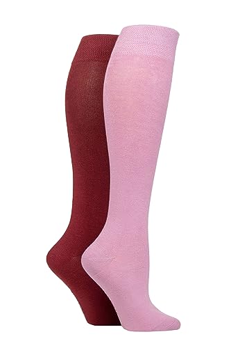 SockShop Damen Schlicht und gemustert Bambus Kniestrümpfe Packung 2 Rauchiges Rosa 36-41 von SockShop