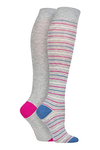 SockShop Damen Schlicht und gemustert Bambus Kniestrümpfe Packung 2 Silberner Glanz 36-41 von SockShop