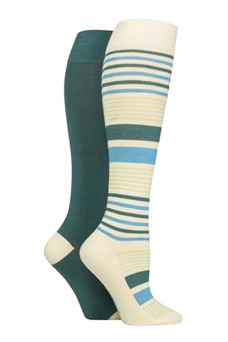 SockShop Damen Schlicht und gemustert Bambus Kniestrümpfe Packung 2 Sturm Streifen 36-41 von SockShop