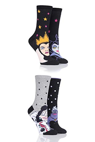 SockShop Damen Schurken Ursula, Evil Queen, Maleficent und Cruella De Vil Socken Packung mit 4 Gemischt 37-42 von SockShop