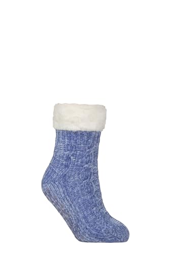 SockShop Damen-Socken aus Chenille, mit Kunstfell gefüttert, 1 Paar, Thermo-Zopfmuster mit Griffen, Plüsch-Schuhe für kaltes Wetter, Lounge-Komfort, Größe 37-42, Mineral Blue, 36/40 EU SockShop Damen-Socken aus Chenille, mit Kunstfell gefüttert, 1 Paar, Thermo-Zopfmuster mit Griffen, Plüsch-Schuhe für kaltes Wetter, Lounge-Komfort, Größe 37-42, Mineral Blue, 36/40 EU von SockShop