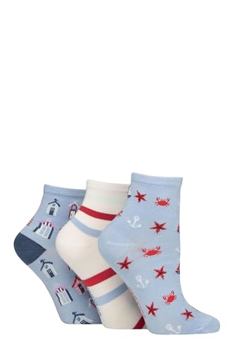 SockShop Damen Unifarben und gemustert Bambus Knöchelsocken Packung 3 Gemustert nautisch 37-42 von SockShop