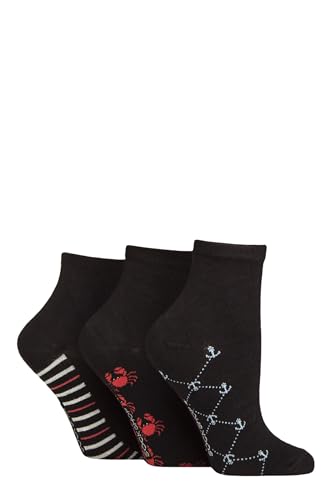 SockShop Damen Unifarben und gemustert Bambus Knöchelsocken Packung 3 Gemusterte Sohle Schwarz/Nautisch 37-42 SockShop Damen Unifarben und gemustert Bambus Knöchelsocken Packung 3 Gemusterte Sohle Schwarz/Nautisch 37-42 von SockShop