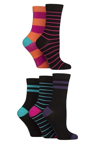SockShop Damen Weich Bambussocken - Damen, Atmungsaktiv, Kühlung, Unifarben, gemustert und gestreift im 5 Paar Multipack Größe 37-42 Streifen Hell von SockShop