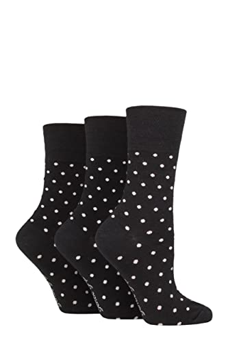 SockShop Gentle Grip Damen Bluemen Gemusterte und gestreifte Baumwolle Socken Multipack 3 (as3, numeric, numeric_37, numeric_42, regular, regular, Digital Punkte Schwarz) von SockShop