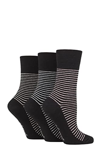 SockShop Gentle Grip Damen Bluemen Gemusterte und gestreifte Baumwolle Socken Multipack 3 37-42 Feiner Streifen Schwarz SockShop Gentle Grip Damen Bluemen Gemusterte und gestreifte Baumwolle Socken Multipack 3 37-42 Feiner Streifen Schwarz von SockShop