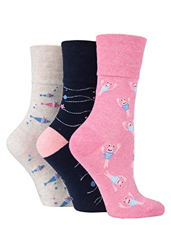 SockShop Gentle Grip Damen Fun Feet Socken Packung 3 Meeresboden 37-42 von SockShop