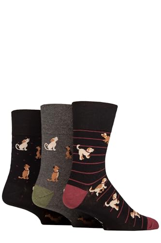 SockShop Gentle Grip Herren Fun Feet Socken Packung 3 Teamhund 39-45 von SockShop