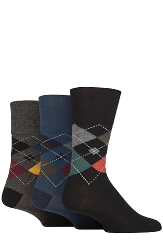 SockShop Gentle Grip Herren Gemustert und gestreift Socken Multipack von 3 Größen 39-45 Rustikales Argyle-Muster von SockShop