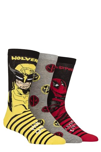 SockShop Herren Baumwollsocken - 3er-Pack Wolverine und Deadpool-Charakter-Designs, weiche, atmungsaktive Passform, Superhelden-Geschenkidee für Fans, Größe 39-45 & 46-48 sortiert, 6-11 von SockShop