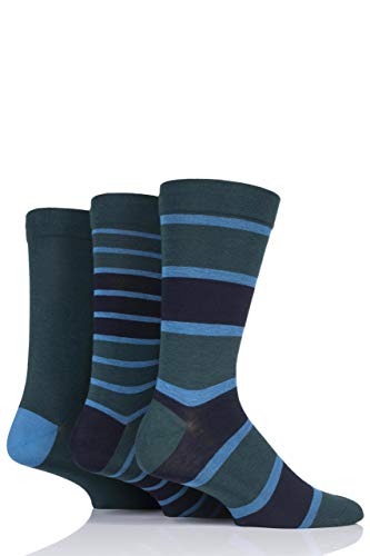 SockShop Herren Comfort Cuff Bambus Gestreifte und Einfarbige Socken Packung Mit 3 (Marine/Grün, 46-48 Mens) von SockShop