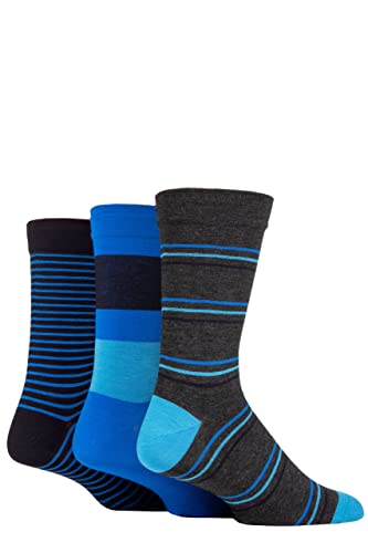 SockShop Herren Comfort Cuff Bambus Gestreifte und Einfarbige Socken Packung Mit 3 Blau Himmel 46-48 von SockShop