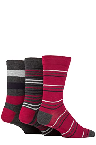 SockShop Herren Comfort Cuff Bambus Gestreifte und Einfarbige Socken Packung Mit 3 Merlot/Holzkohle 46-48 von SockShop