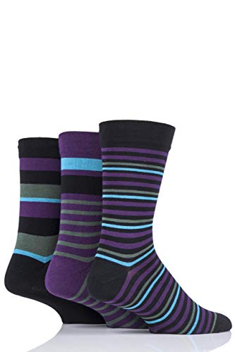 SockShop Herren Comfort Cuff Bambus Gestreifte und Einfarbige Socken Packung Mit 3 Schwarz 39-45 von SockShop