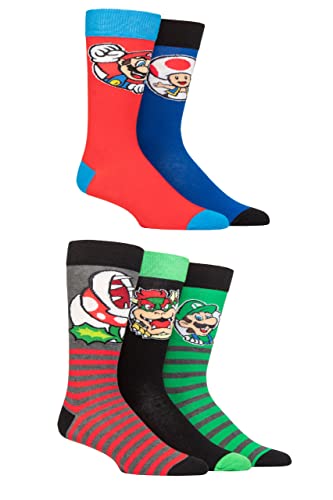 SockShop Herren Damen und Kinder Super Mario Charakter Baumwolle Socken Packung 5 Multi 31-36 Kind von SockShop