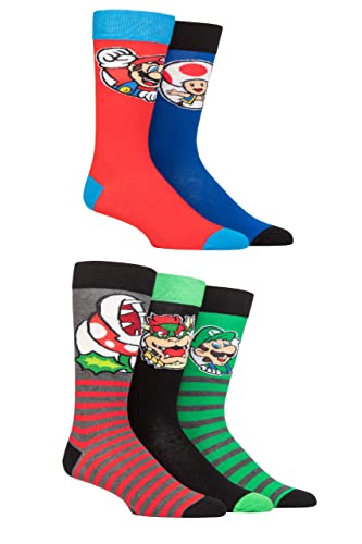 SockShop Herren Damen und Kinder Super Mario Charakter Baumwolle Socken Packung 5 Multi 40-45 von SockShop