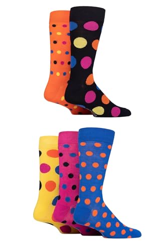 SockShop Herren Gemusterte Hell Bunt Natürliche Bambussocken Größe 40-45 Multipack von 5 (DE/NL/SE/PL, Numerisch, 40, 45, Regular, Regular, Tupfen Multi Hell) von SockShop