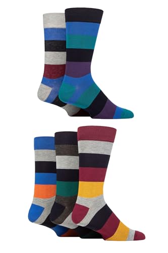 SockShop Herren Gemusterte Hell Bunt Natürliche Bambussocken Größe 40-45 Multipack von 5 (DE/NL/SE/PL, Numerisch, 40, 45, Regular, Regular, Gestreiftes Düsteres) von SockShop