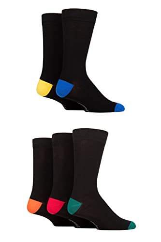 SockShop Herren Gemusterte Hell Bunt Natürliche Bambussocken Verschiedene Designs für den Alltag Größe 7-11 Multipack von 5 Klassisch/Schwarz Ferse und Zehe 40-45 von SockShop