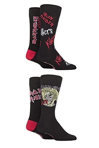 SockShop Herren Iron Maiden Exklusiv Geschenkbox Rockmusik and Schwermetall Baumwollsocken Packung mit 4 Schwarz 37-42 von SockShop